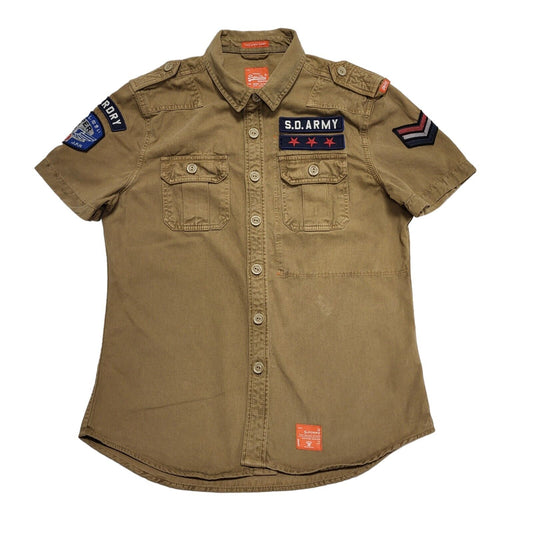 Superdry Khaki Short Sleeve Denim Shirt Uk Men's Medium BB382