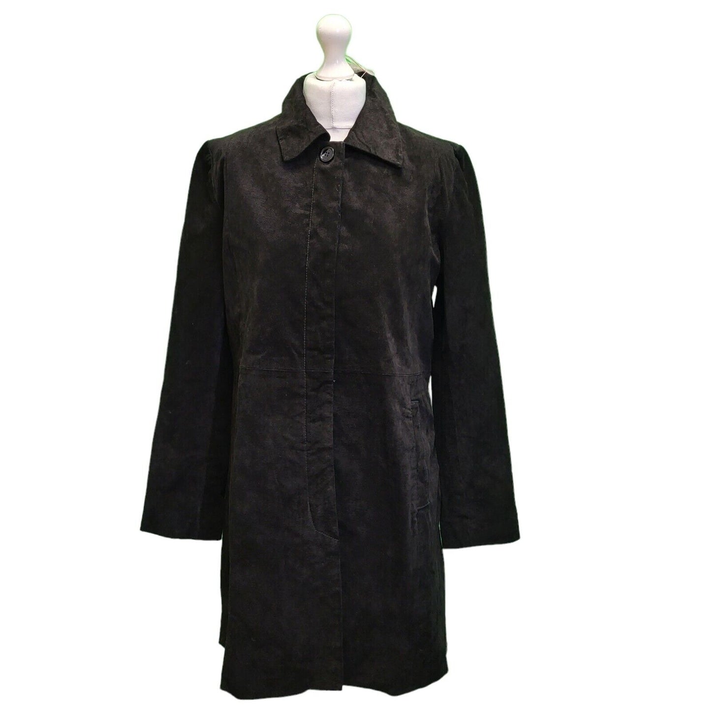 The Keenan Leather Black Button Long Sleeve Leather Coat UK Women's 14 BNWT H689