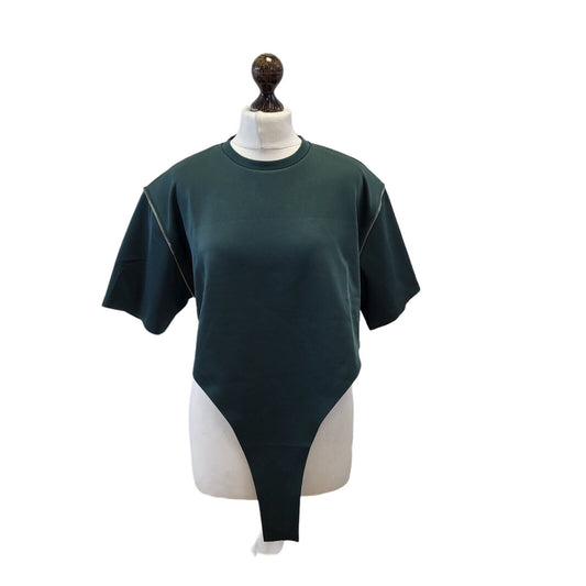 Maniere De Voir Green Short Sleeve Top Bodysuit UK Women's M Bnwt G233