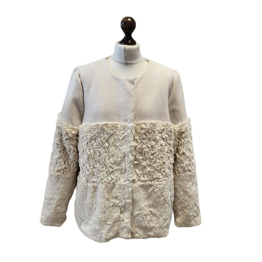 Paraphase Half Fur Beige Snap Button Jacket Womens BNWT  UK 14 EU 42 G170