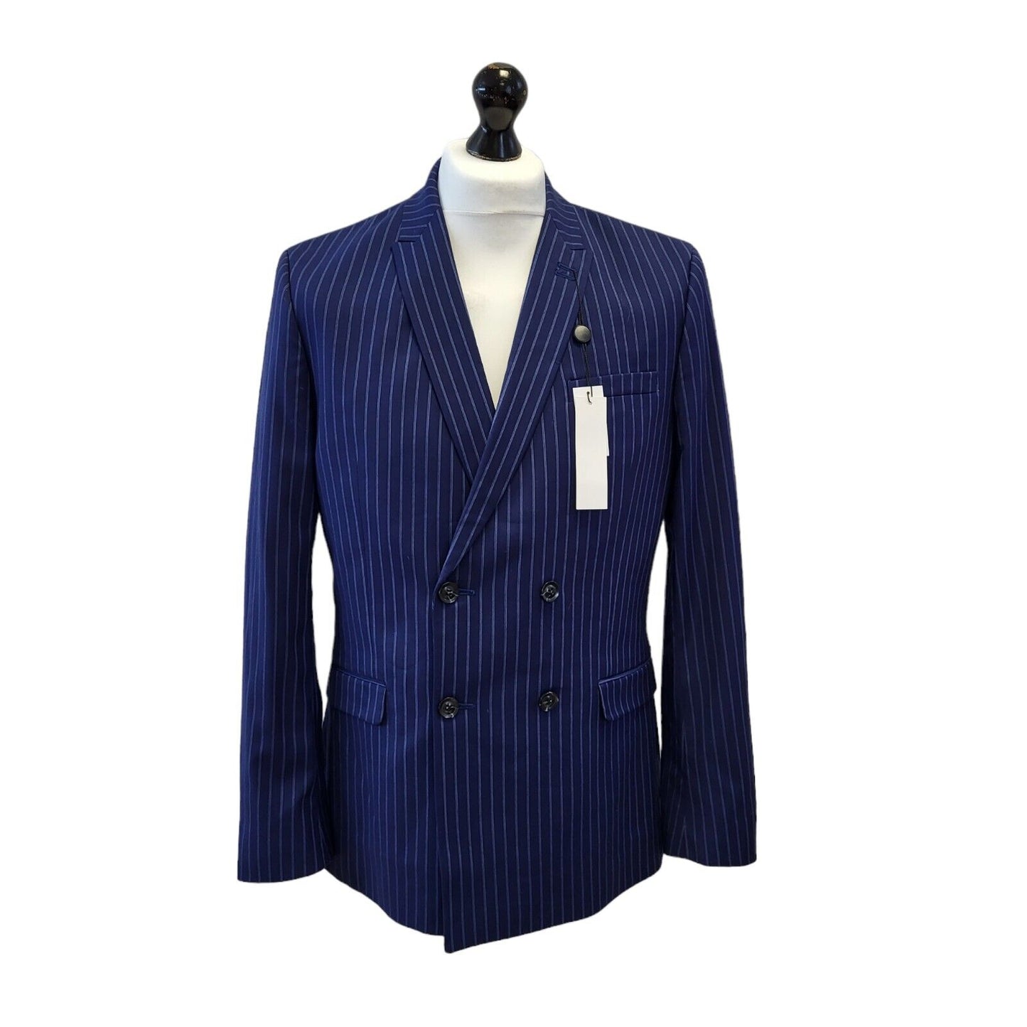 Topman Blue Striped Skinny Suit Jacket & Trousers Uk Men's L 42" W36 L32 G274