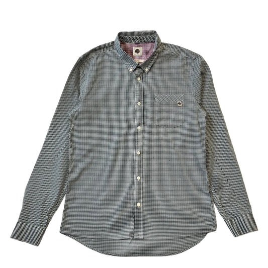Pretty Green Black Green Check Long Sleeve Slim Fit Shirt Uk Men's Medium G585