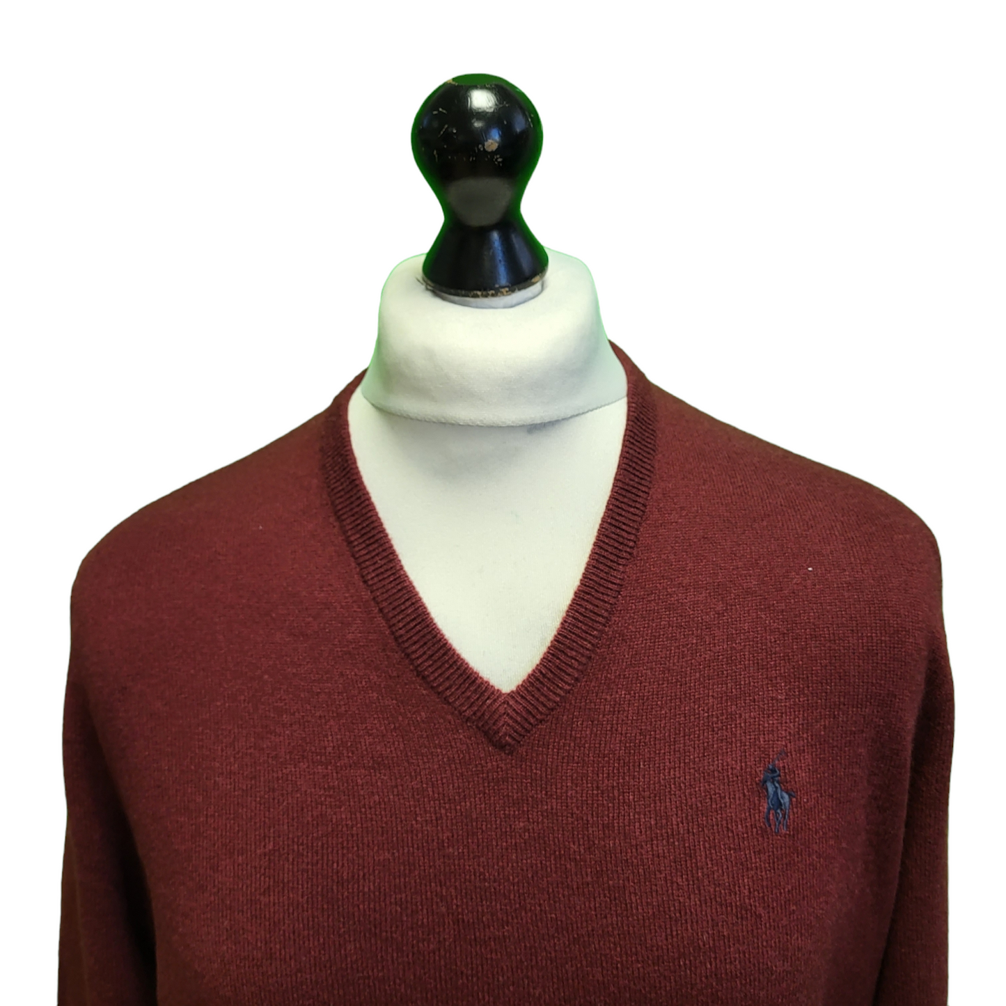 Polo Ralph Lauren Burgundy Long Sleeve Knit V-Neck Jumper Men's UK M EU 50 H973
