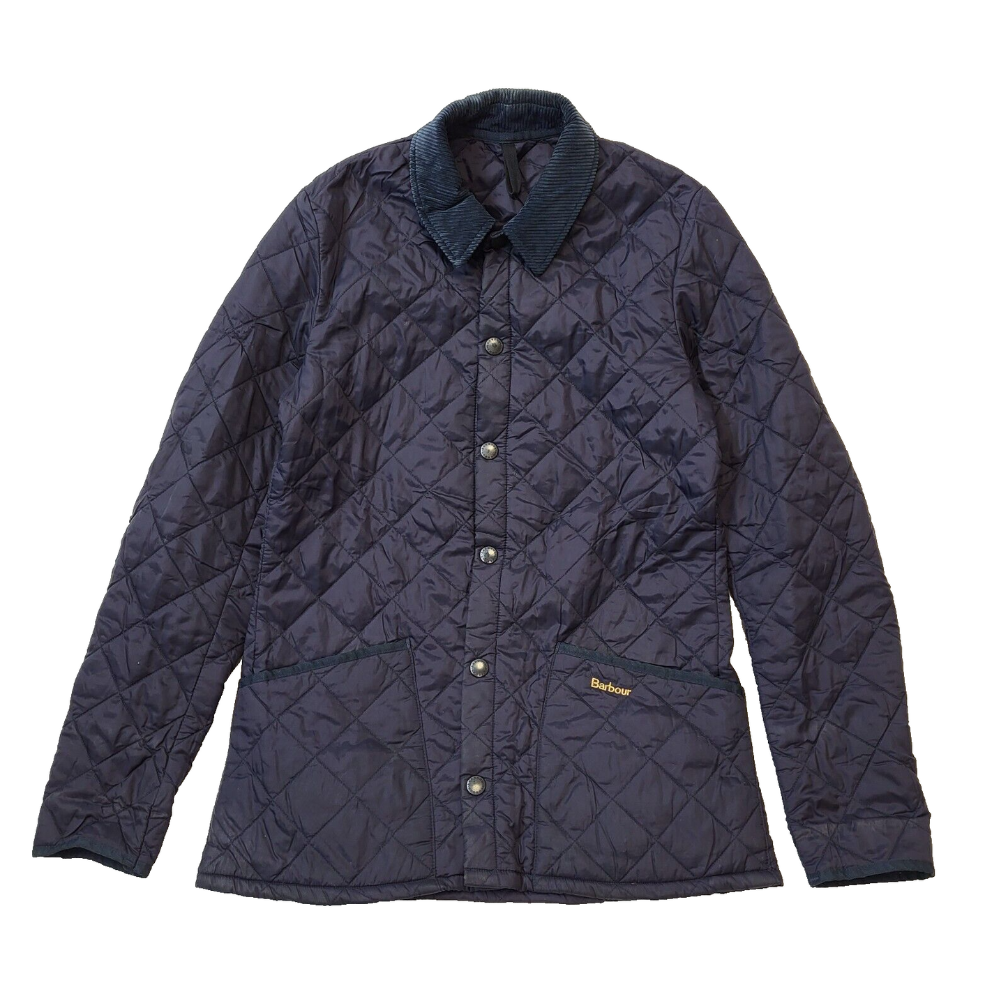 Barbour Liddesdale Navy Blue Snap Fasten Quilted Jacket Men's  uk xS H74
