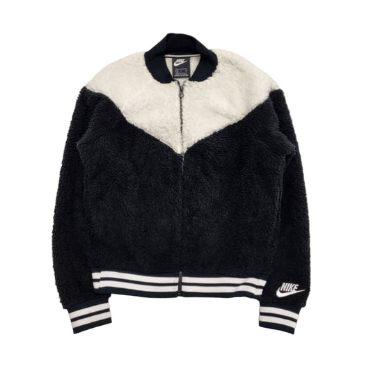 Nike Sports Jacket Black & White Fluffy Collared Women's UK Small G400