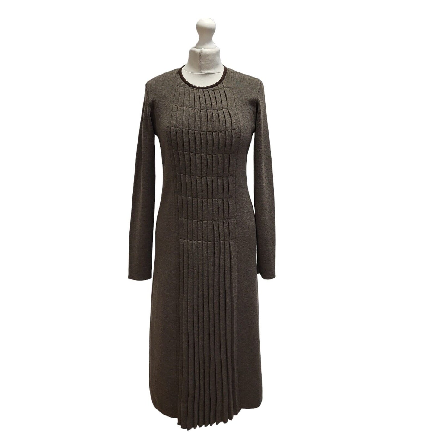 Elegance Brown Long Sleeve Daywear Wool Dress UK Women's 12 BB345