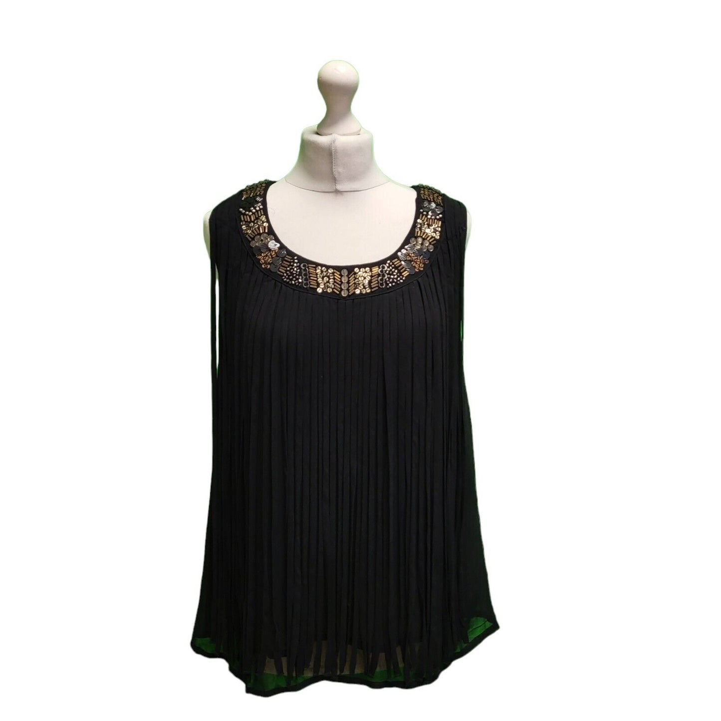 Monsoon Black Round Neck Sleeveless Dress Top Women's uk L 12 H610