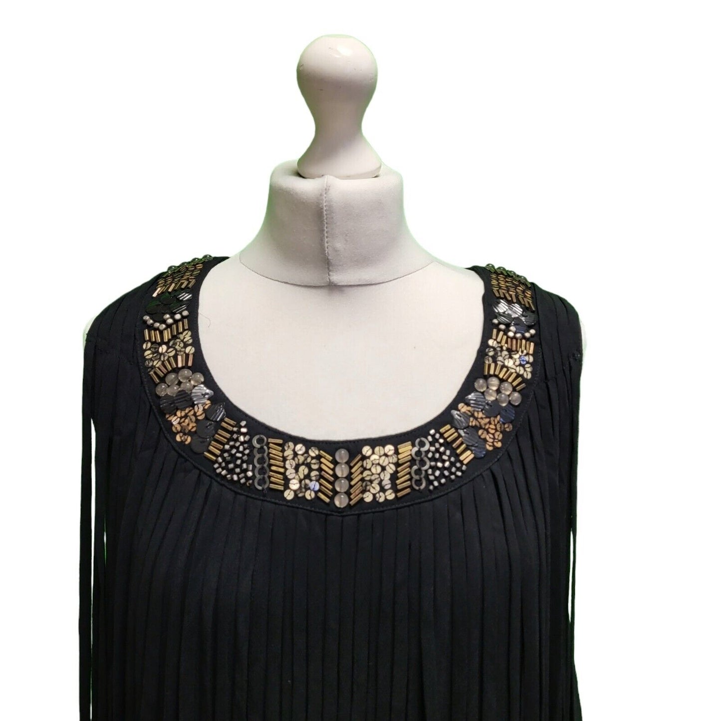 Monsoon Black Round Neck Sleeveless Dress Top Women's uk L 12 H610