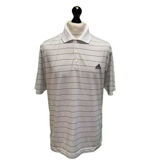 Adidas Climacool Golf Polo Shirt Black White Striped Sports Mens Uk L Eu 54 E545